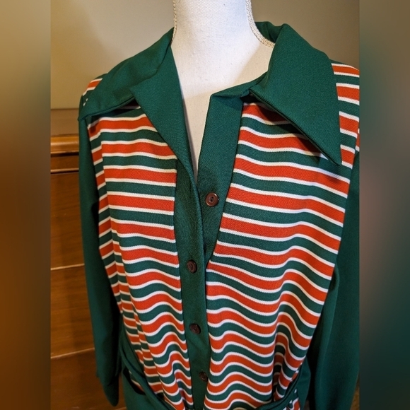 Vintage M'Lady Striped Poly Belted Holiday Lounge Smoking Jacket  - Blokecore - Picture 9 of 13